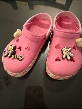 CROCS Kids Pink Slip-On Clogs with Minnie & Mickey Charms